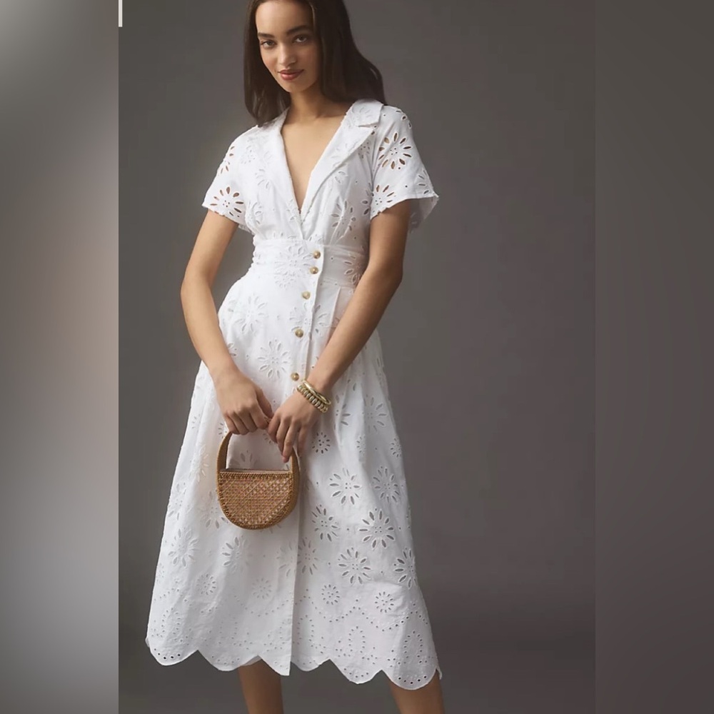 Maeve by Anthropologie Eyelet Midi Shirt Dress XSP NWT - Picture 2 of 3